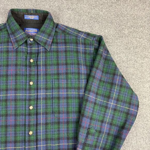 90s early 2000s Pendleton green plaid wool casual button-down shirt men’s M - Picture 11 of 14